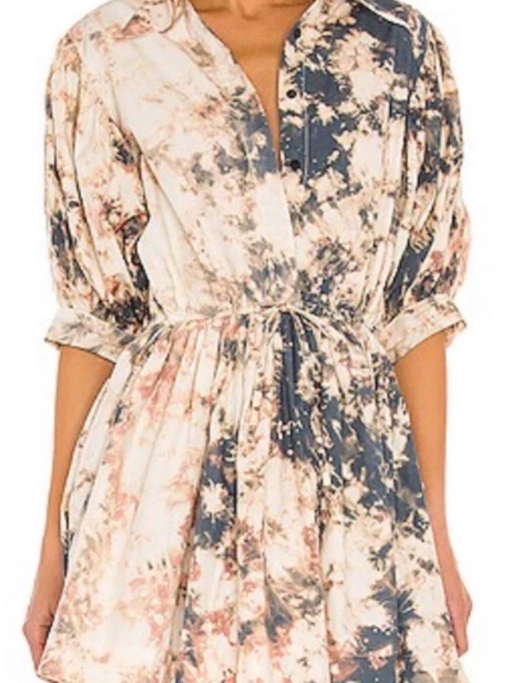 $249 SWF S/W/F REVOLVE Mini Shirt Dress Puff Sleeve in Rejuvenation Tie Dye XS